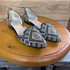Isaac Mizrahi New York Woven Geometric d'Orsay Flats Black Cream Pointed Toe 9